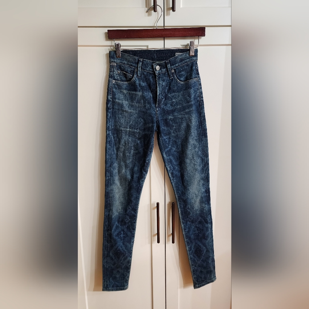 CITIZENS OF HUMANITY dark wash patterned rocket high rise skinny jeans